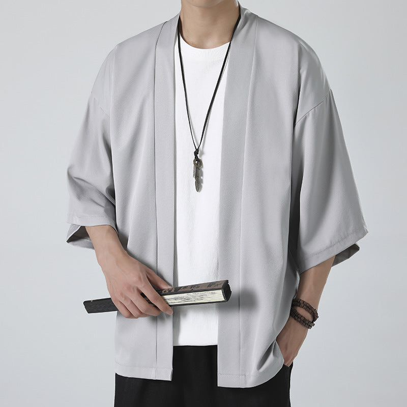 Herren nan kimonoartige Kurzjacke im Oversize-Stil mit offenem Schnitt und weichem Fall EB