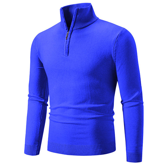 Herren nan Feinstrick-Halbzip-Pullover mit Rippen-Stehkragen und schmaler Passform EB