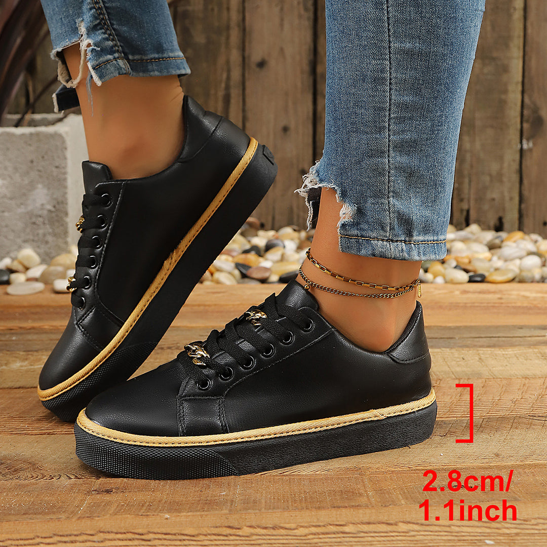Damen Komfortable Sneaker mit hohem Sohlenrand und goldenen Akzenten EB