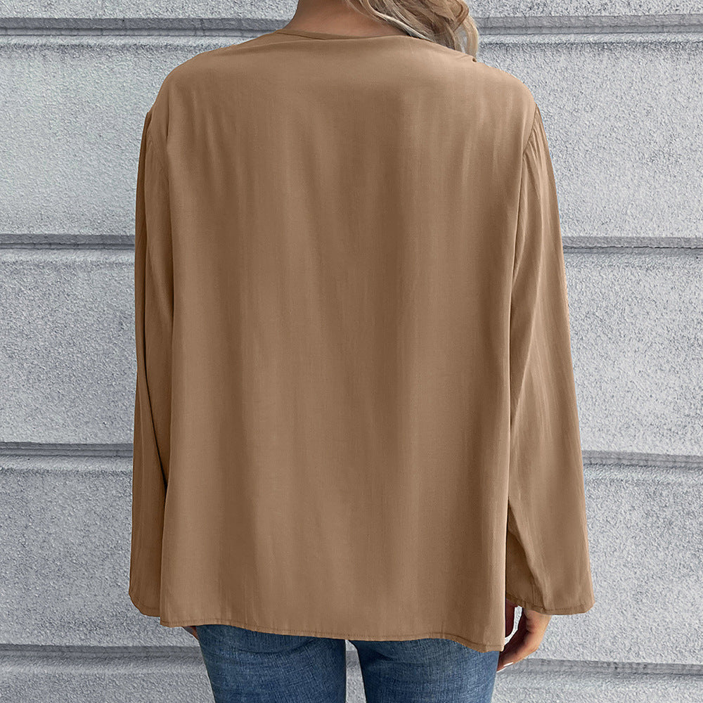 Damen Lockere Bluse mit Knopfdetail und langen Ärmeln EB