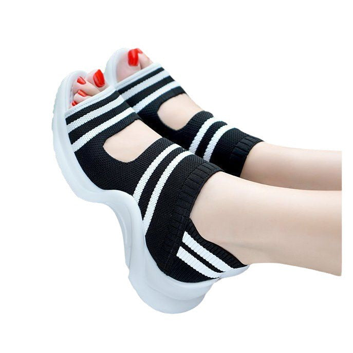 Damen modische Sandalen mit atmungsaktivem Strickdesign und komfortabler Sohle EB