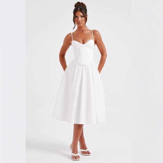 Damen Midikleid mit figurbetontem Oberteil und schwingendem Rock EB