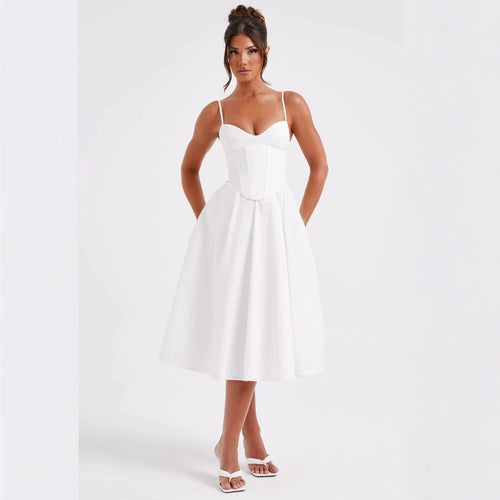 Damen Midikleid mit figurbetontem Oberteil und schwingendem Rock EB
