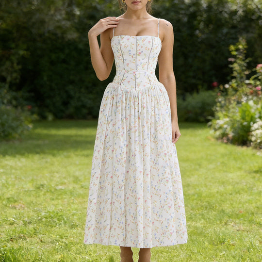 Damen Elegantes Maxikleid mit floralem Muster und schulterfreiem Design EB