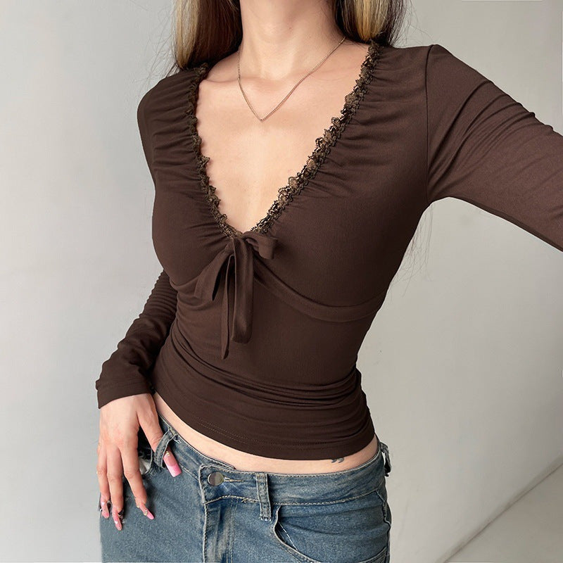 Damen Langarmshirt mit Spitzenrand EB