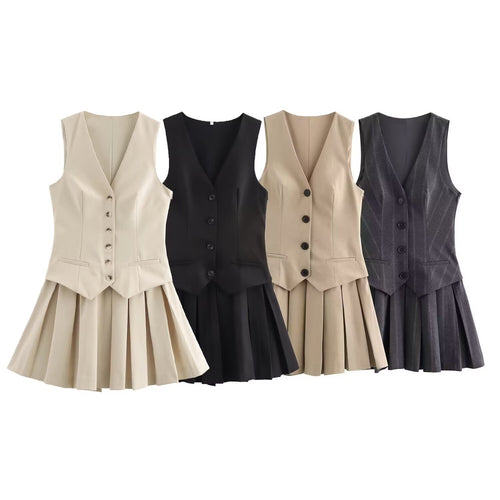 Damen Plissee-Kleid mit tailliertem Oberteil und Knopfleiste EB