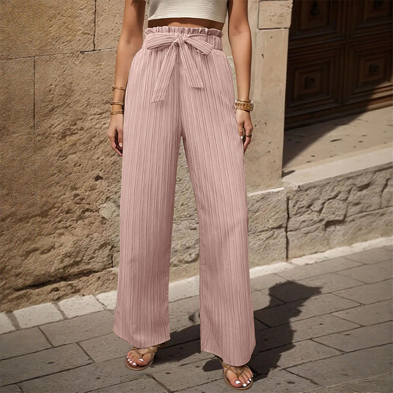 Damen Weite Plissee-Hose mit Paperbag-Bund und Taillenbindegürtel EB