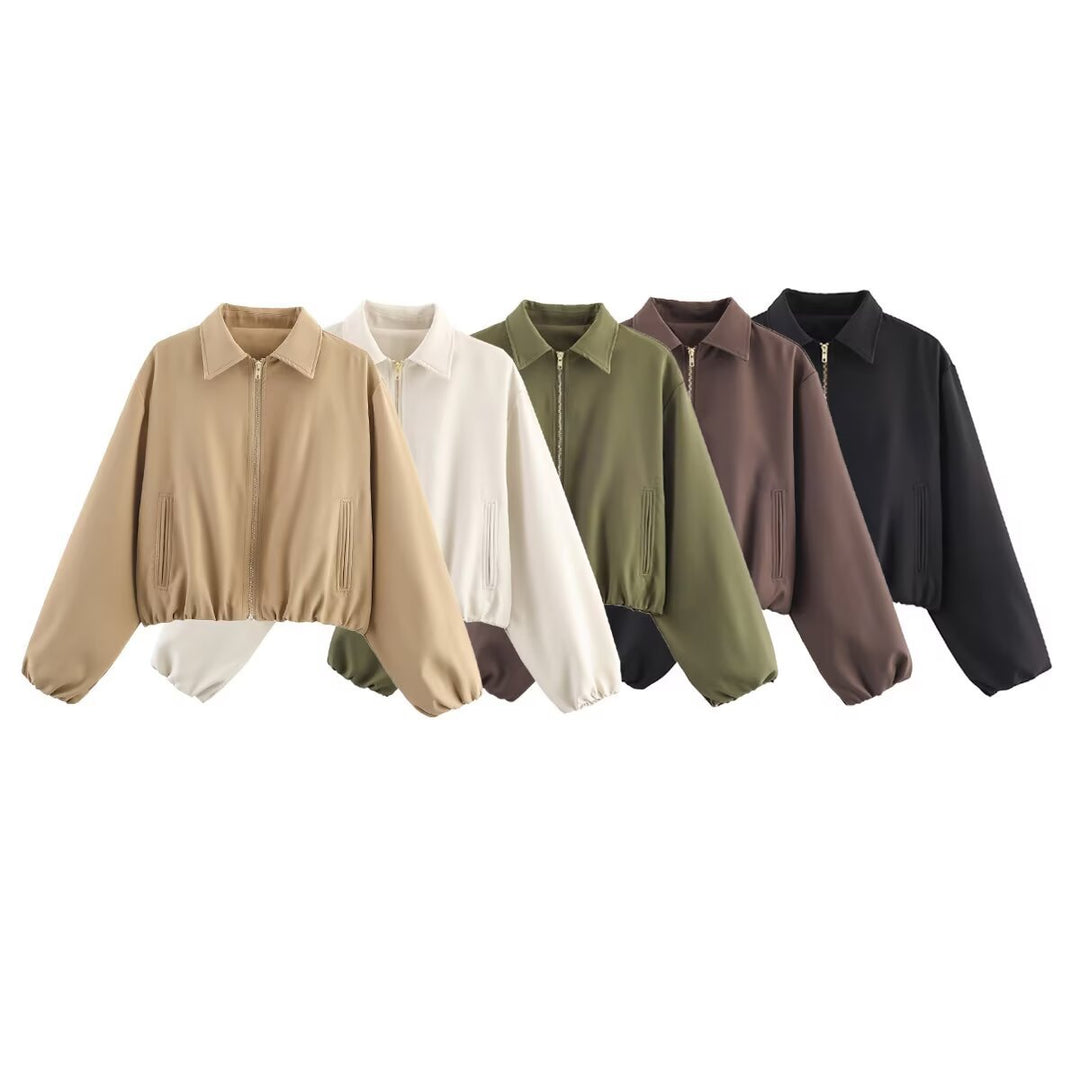 Damen lässige Übergangsjacke mit hohem Kragen und elastischem Saum EB