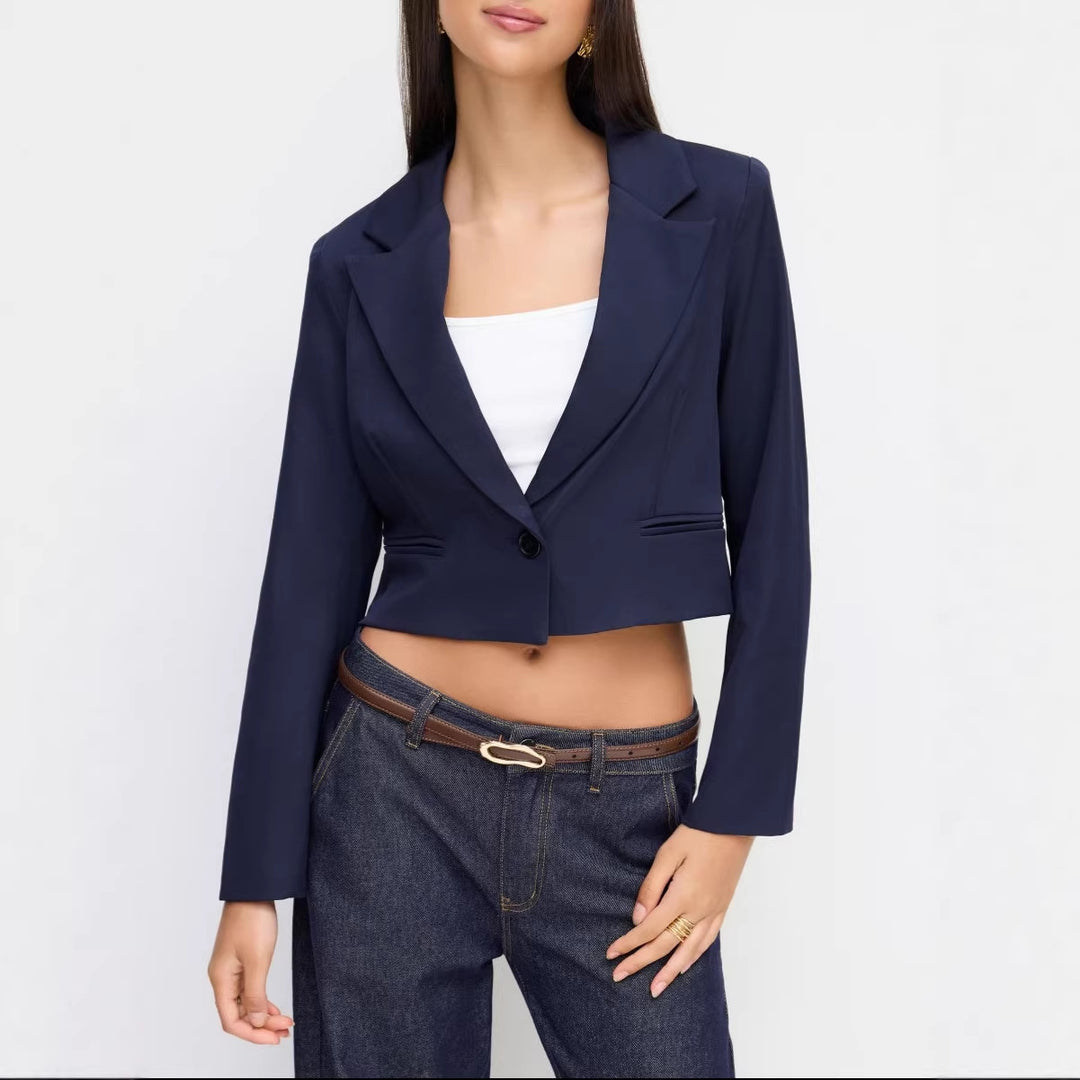Damen Kurzblazer im Cropped‑Schnitt mit Reverskragen und ein‑Knopf‑Verschluss EB