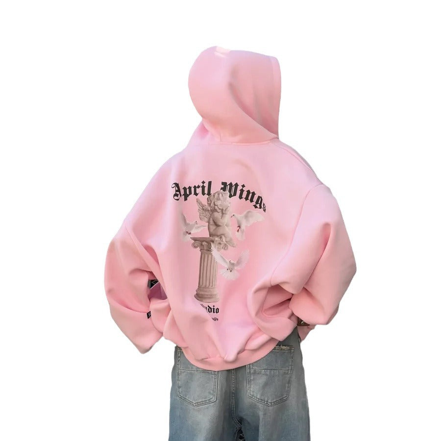 Damen oversized Kapuzenpullover mit Engels-Print und kunstvollem Rückendruck Eichborn Berlin