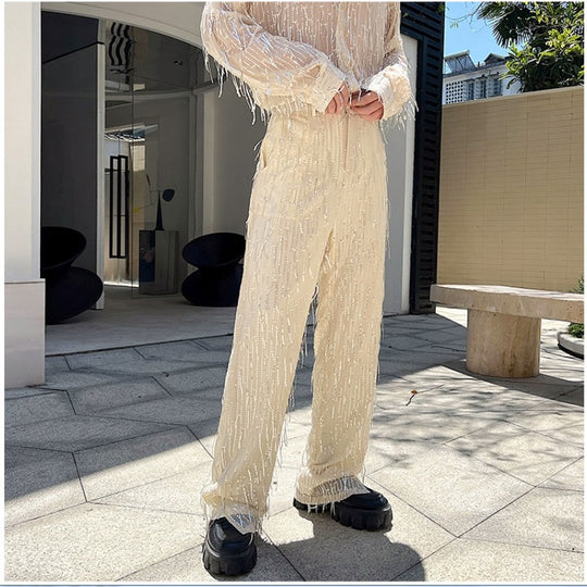 Damen modische Statement-Hosen mit Fransen EB