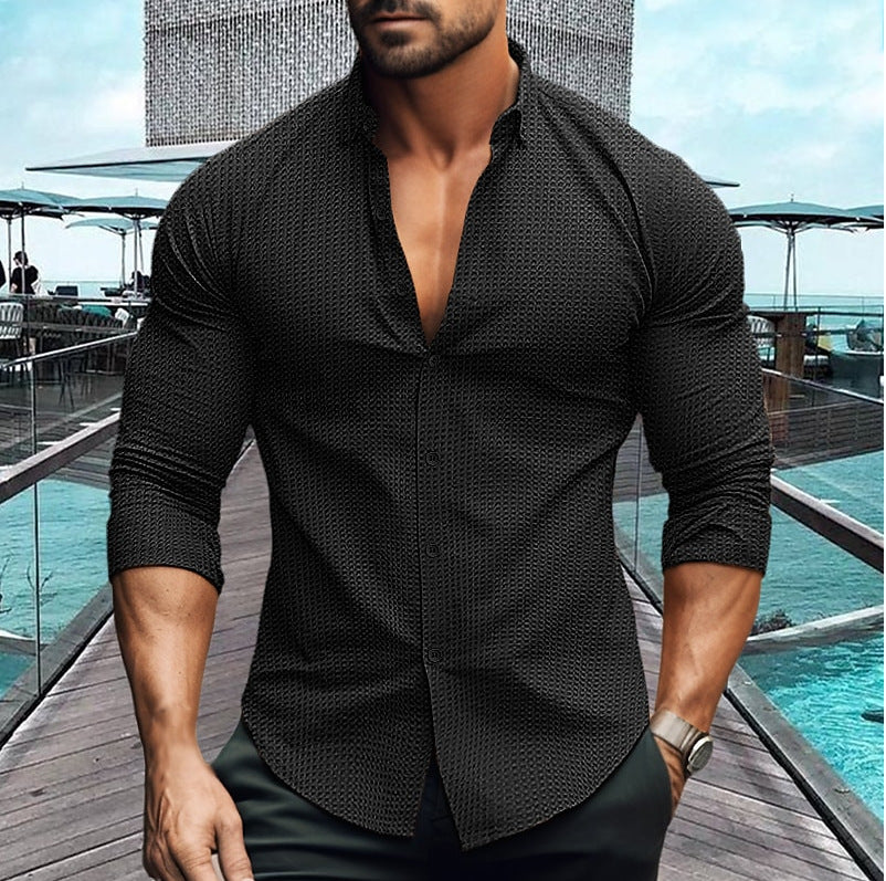 Herren elegantes Langarmhemd mit strukturiertem Muster EB