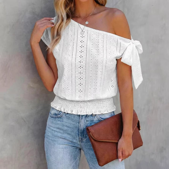 Damen Off-Shoulder Bluse mit voluminösen Ärmeln und Rüschen EB