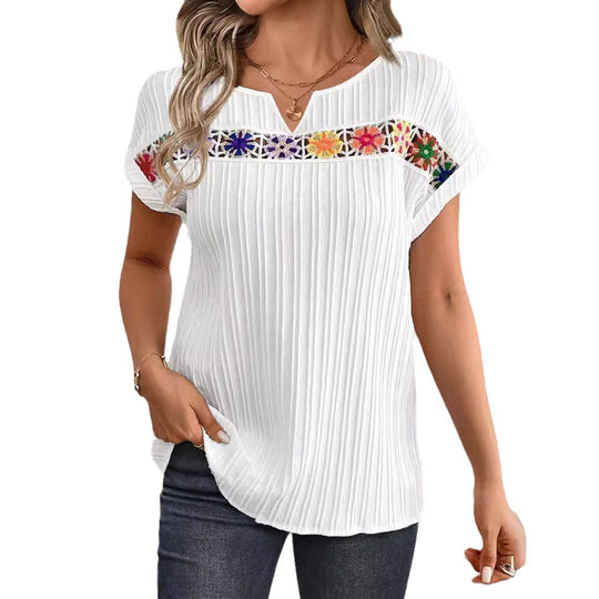 Damen Freizeit Oberteil mit buntem Stickdesign Heidi-Mode