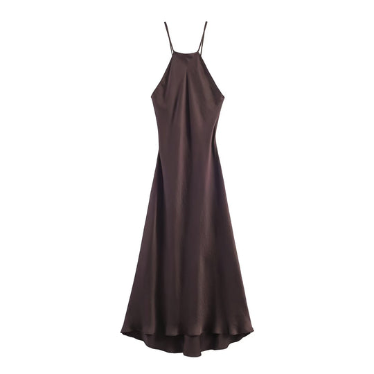 Damen Maxikleid mit elegantem Halterneck und schwingendem Saum EB