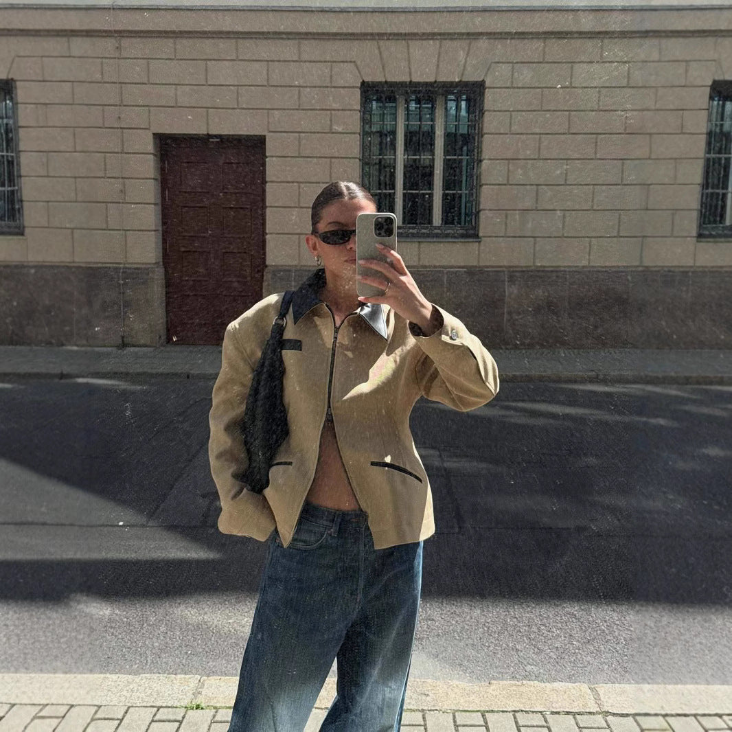 Damen modische Kurzjacke mit kontrastierendem Kragen EB