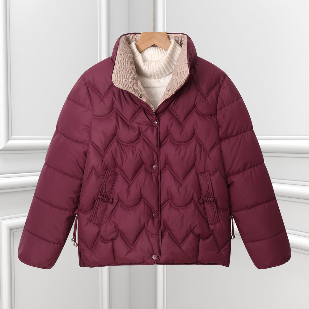 Damen Komfortable gesteppte Jacke mit hohem Kragen und Reißverschlusstaschen EB