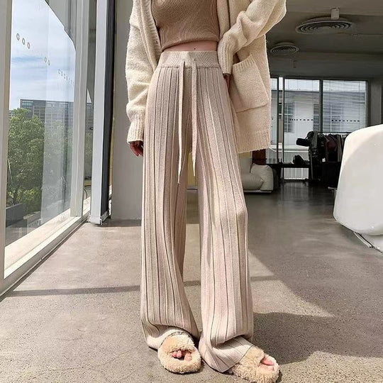 Damen weite Hosen mit vertikalem Streifendesign und elastischem Bund EB