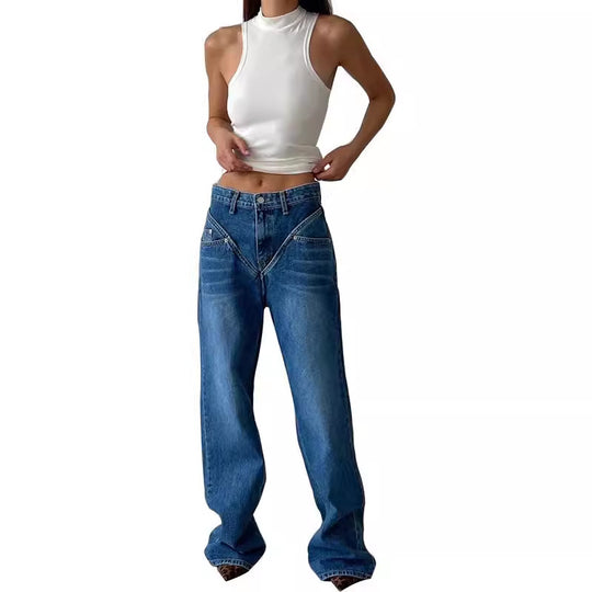 Damen Hoch geschnittene Jeans mit weitem Bein EB