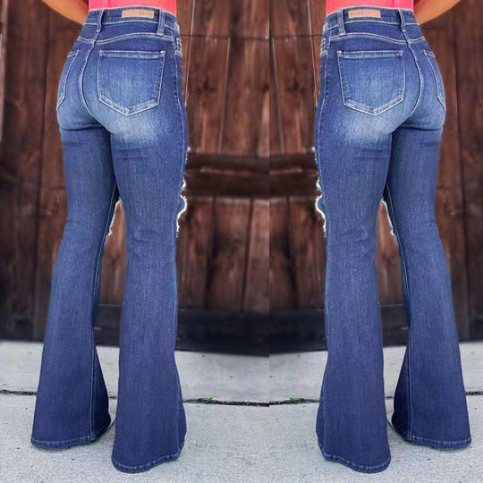 Damen Flared Jeans mit modischen Destroyed-Effekten und hohem Bund EB