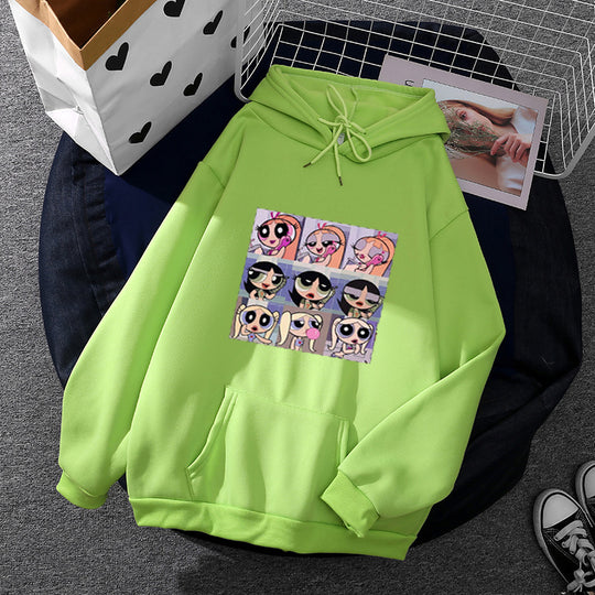 Damen nan übergroßer Kapuzenpullover mit Kängurutasche und humorvollem Comicprint EB