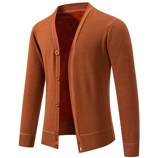 Herren nan leichte Feinstrick-Strickjacke mit V-Ausschnitt, verdeckter Knopfleiste und elastischem Rippbündchen EB