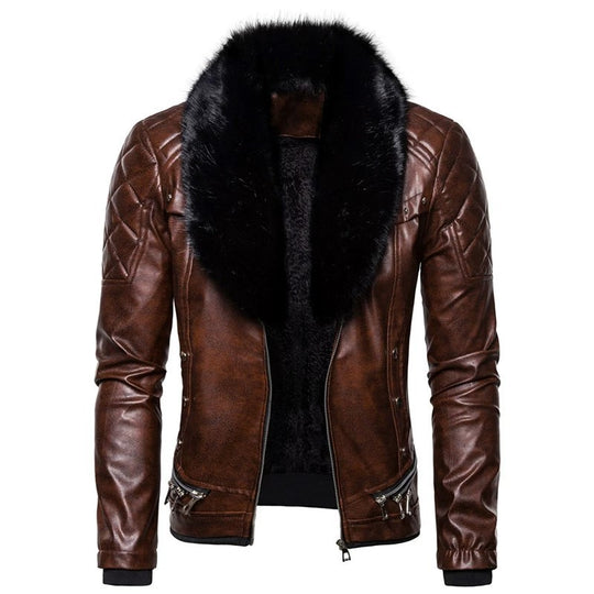 Herren Bikerjacke mit Kunstfellkragen und gesteppten Details EB