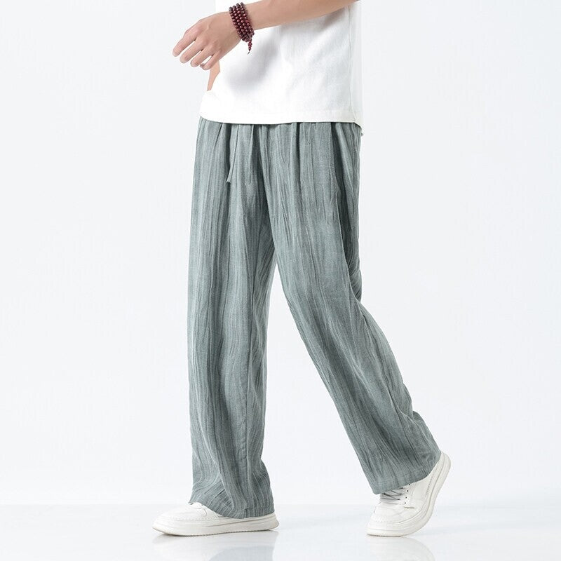 Herren nan weite Leinenhose mit verstellbarem Tunnelzugbund, lässiger Bundfaltenoptik und seitlichen Eingrifftaschen EB