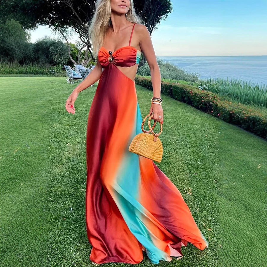 Damen Maxikleid mit verführerischem Wickeldesign und schimmernden Farbverläufen EB