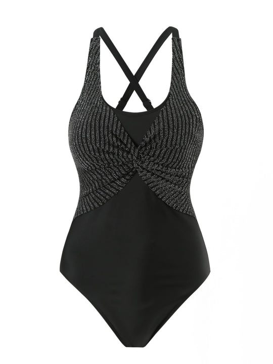 Damen Sportlicher Einteiler Badeanzug mit stilvollem Wickel-Design EB
