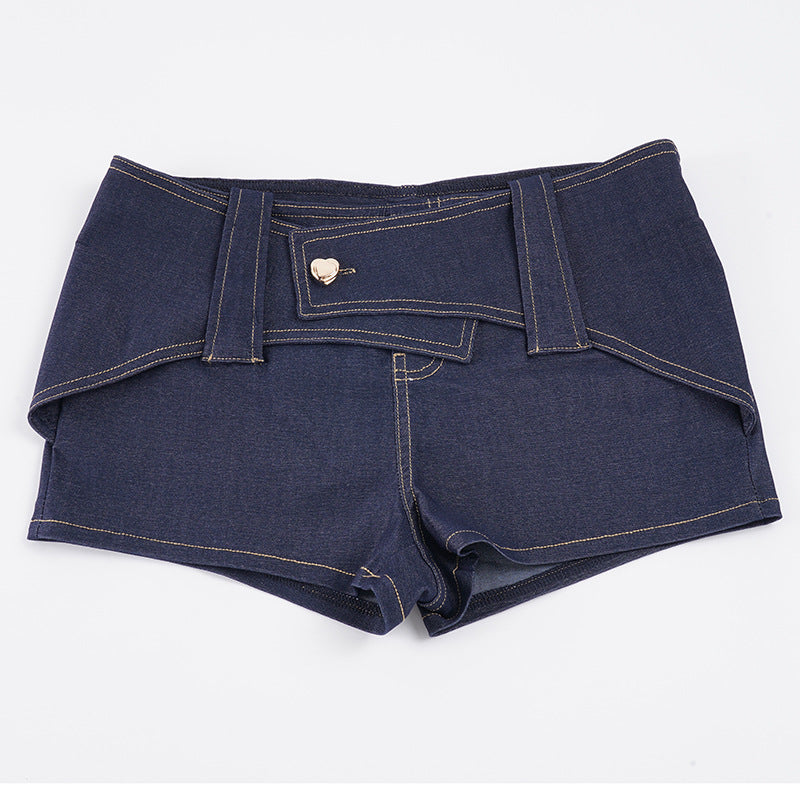 Damen Denim-Shorts mit hohem Tailleinsatz und modischen Akzenten EB