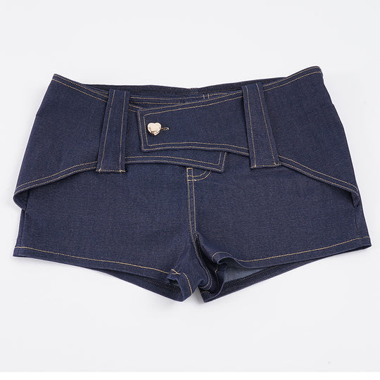 Damen Denim-Shorts mit hohem Tailleinsatz und modischen Akzenten EB