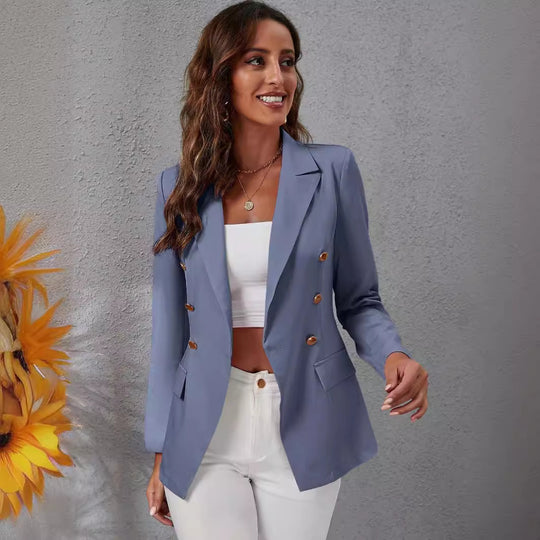 Damen eleganter Blazer mit doppelter Knopfleiste und seitlichen Taschen EB