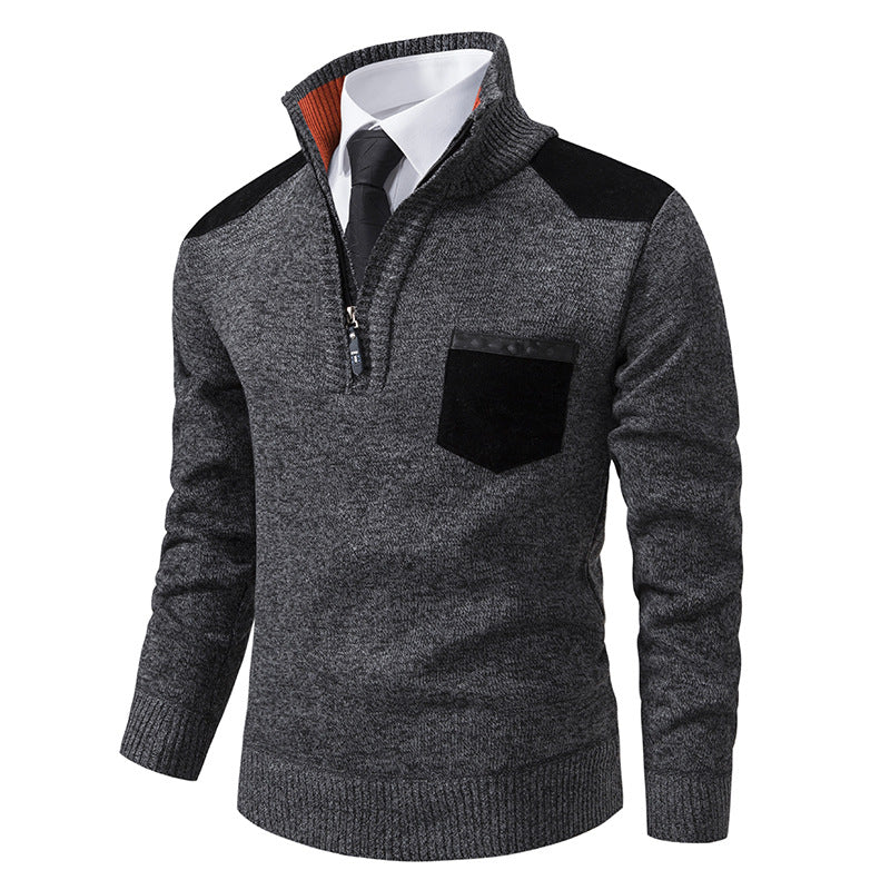 Herren eleganter Strickpullover mit Kragen und Taschen EB