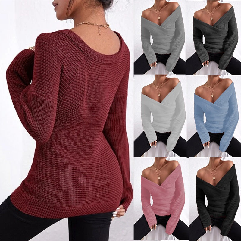 Damen lässiger Wickelpullover EB