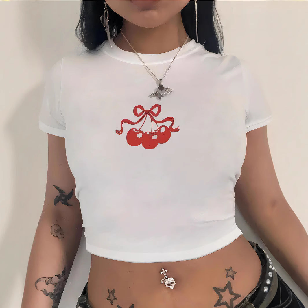 Damen Crop-T-Shirt mit kreativem Totenkopf-Design und figurbetontem Schnitt EB