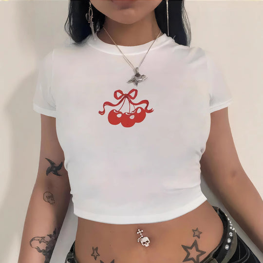 Damen Crop-T-Shirt mit kreativem Totenkopf-Design und figurbetontem Schnitt EB