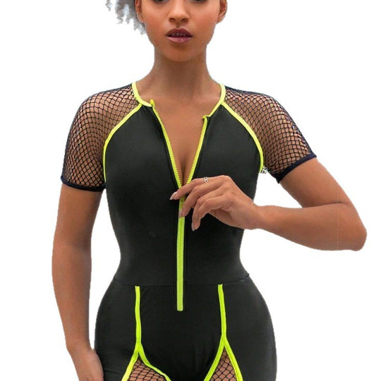 Damen Sportlicher Schwimmanzug mit Netzdetails EB