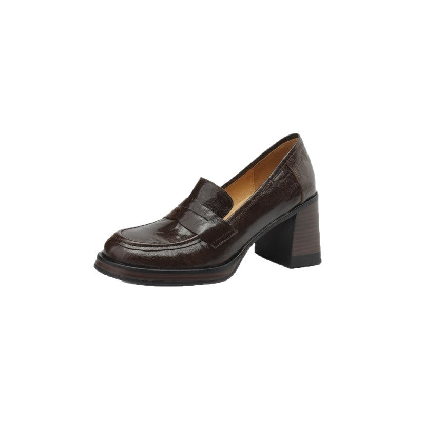 Damen elegante Blockabsatz Loafers mit modischer Schnallenakzent EB