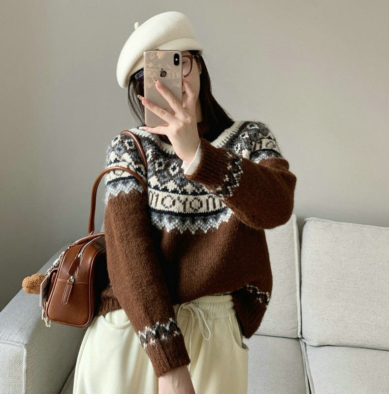 Damen Grobstrickpullover mit zeitgenössischen Norweger-Mustern EB