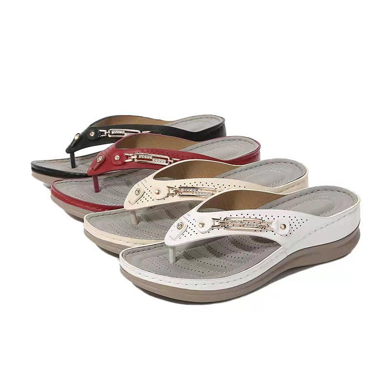 Damen Bequeme Zehentrenner-Sandalen mit ergonomischem Fußbett EB
