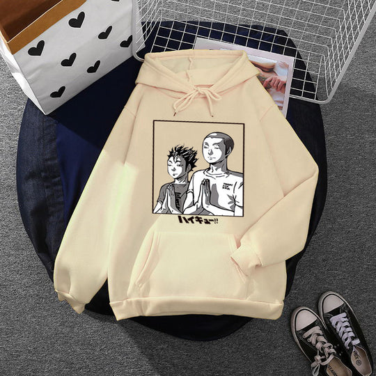 Damen nan weicher Kapuzenpullover mit großflächigem Manga-Panelprint und Kängurutasche EB