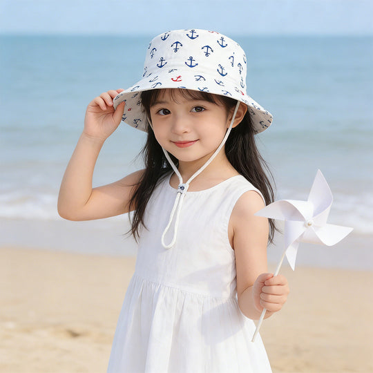 Unisex nan Kinder-Sonnenhut mit Wendemotiv, Kinnband und hohem UV-Schutz  R&B
