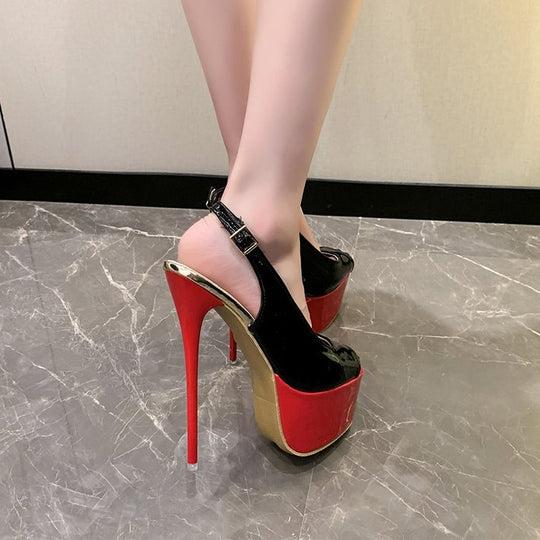 Damen Peeptoe-Plateau-Pumps mit schickem Slingback und hohem Absatz EB