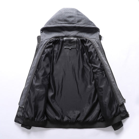 Herren Kunstlederjacke mit abnehmbarer Kapuze und multifunktionalen Taschen EB
