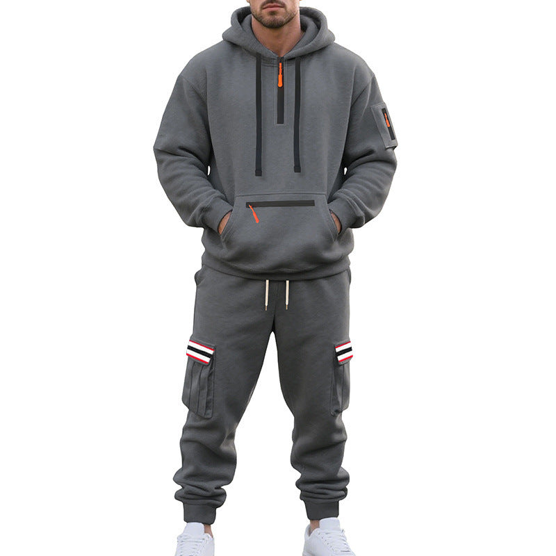 Herren nan Cargo-Hoodie- und Jogginghose-Set mit Halbzip, Reißverschluss-Kängurutasche und elastischem Tunnelzugbund EB