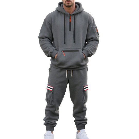 Herren nan Cargo-Hoodie- und Jogginghose-Set mit Halbzip, Reißverschluss-Kängurutasche und elastischem Tunnelzugbund EB