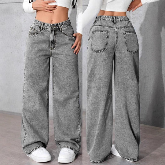 Damen Weit geschnittene Jeans mit kräftigen Kontrastnähten und verspielt gestickten Taschen EB