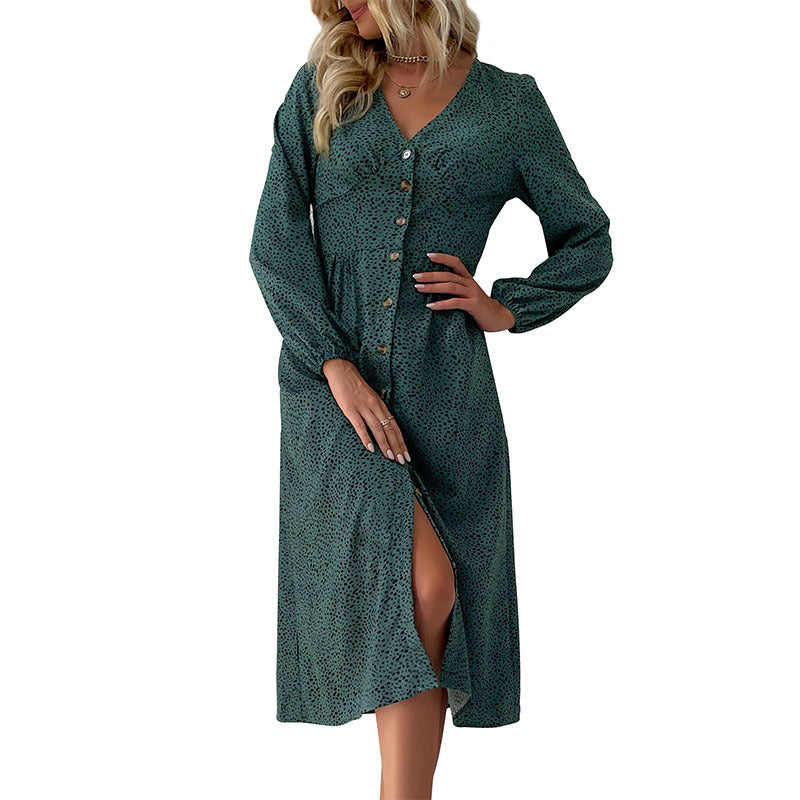 Damen Hemdkleid mit elegantem V-Ausschnitt und Knopfdetails EB