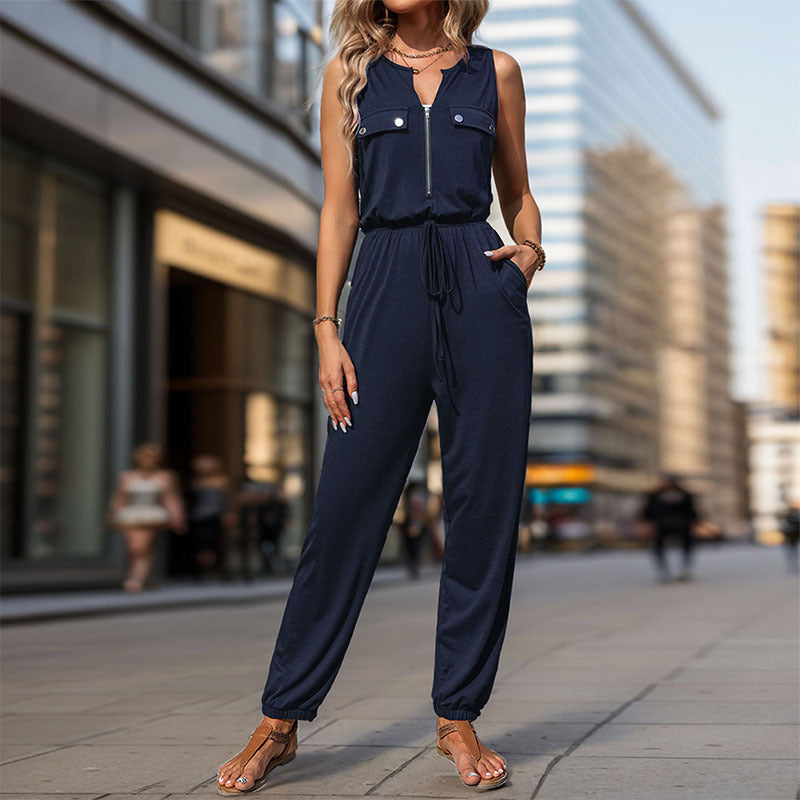Damen Jumpsuit mit funktionalen Taschen und modischem Reißverschluss EB